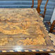 Dutch salon 1900, table and 4 chairs in marquetry stamped IDRAC.