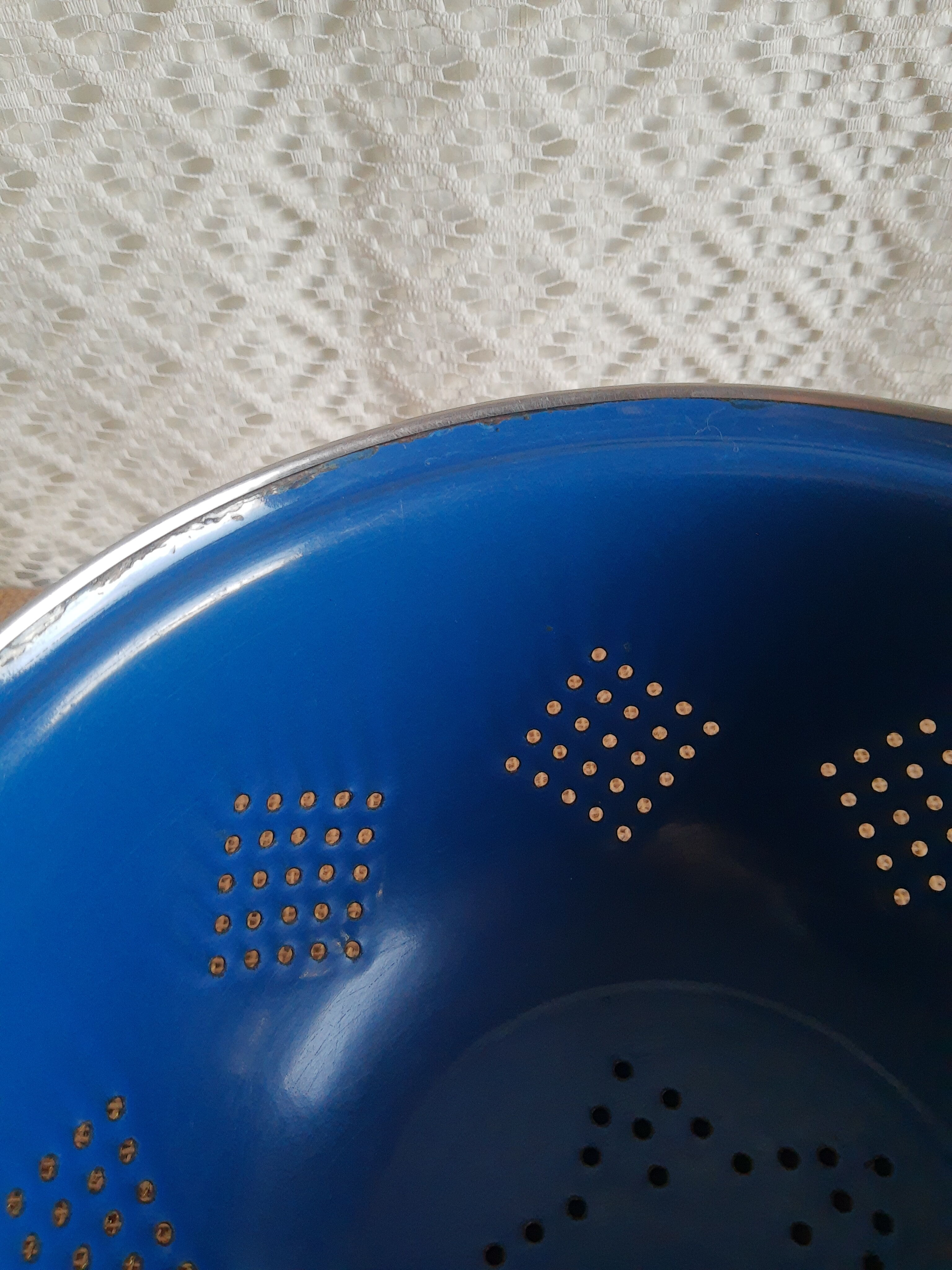 Vintage blue enamelled strainer