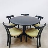 Midcentury 'T-shape' black oak extendable dining set vintage