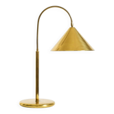 Large original brass table lamp with a conical shade, Mid-Century Modern