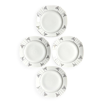 4 white and silver porcelain dessert plates, “Casablanca” service