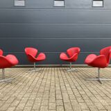 4x Original red leather Fritz Hansen Swan chairs Topstaat!
