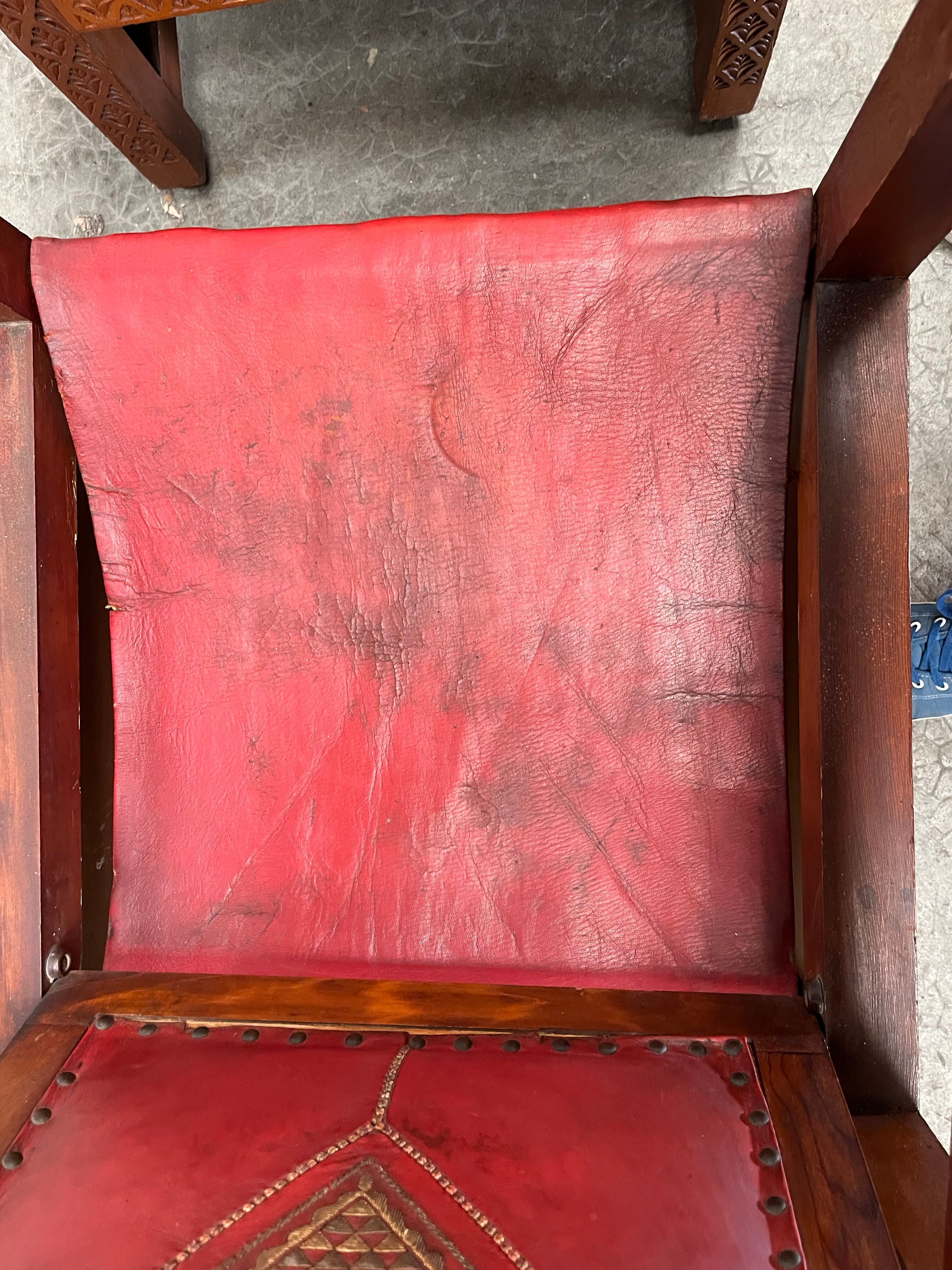 Pair of Moroccan leather armchairs from the 50s