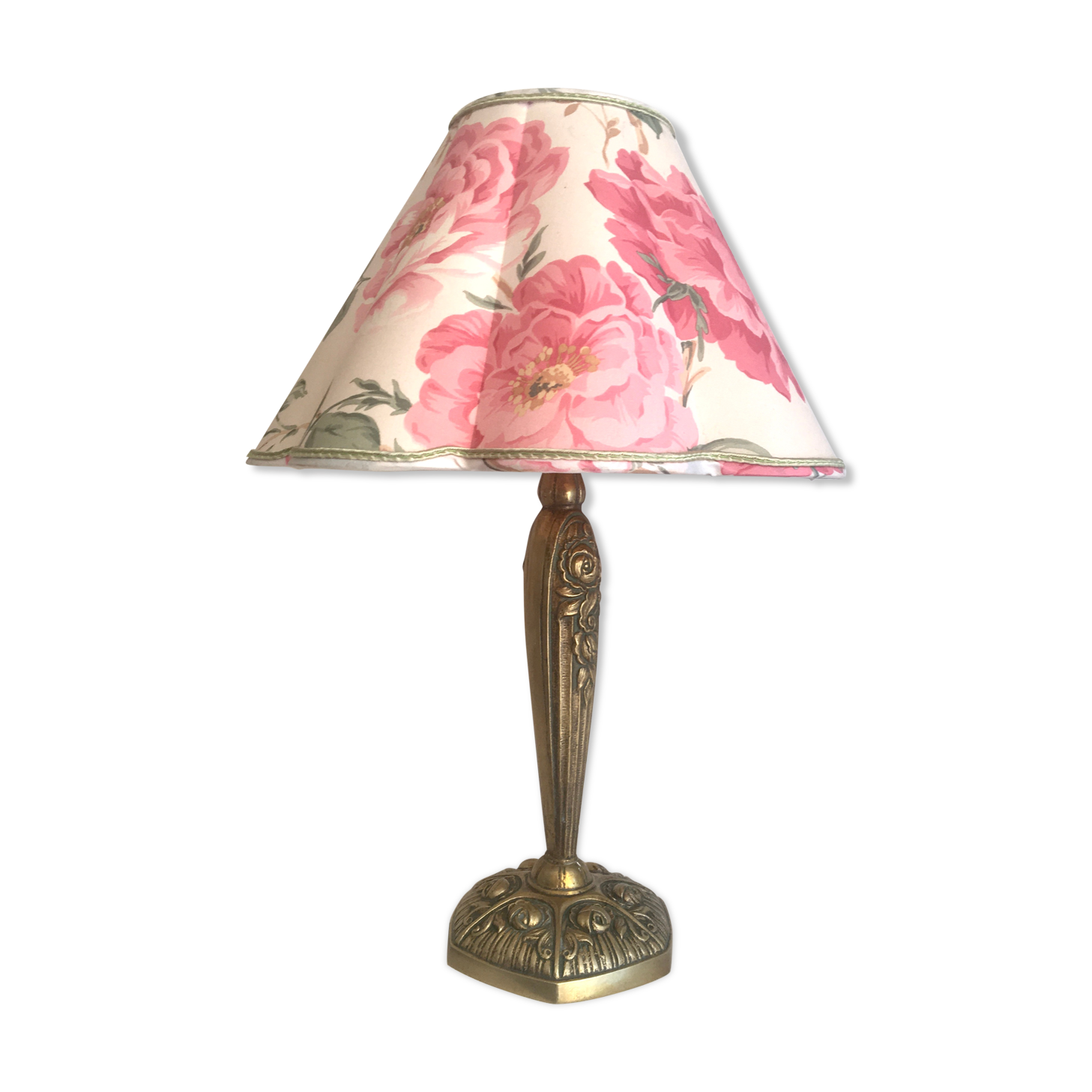 Bronze lamp, lampshade fabric stripe and cable vintage switch