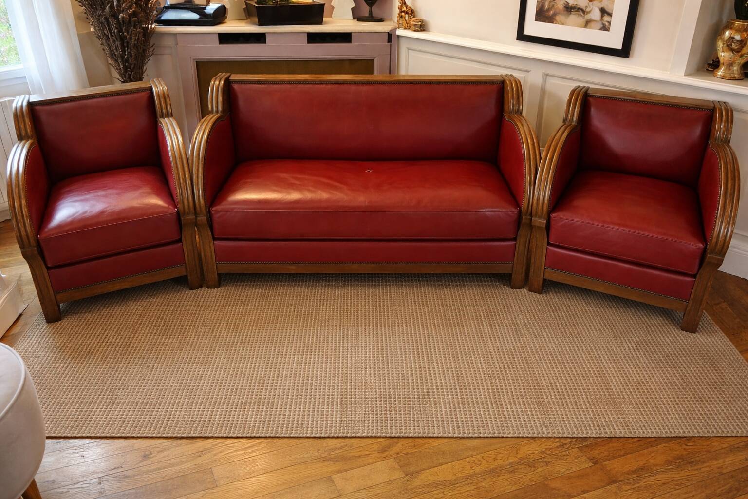 Leather and wood lounge from the 1950s.