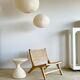 Hanging lamp in rattan and round japanese natural linen d:50