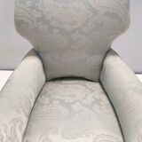 Pair of Grey Satin Lounge Chairs with Walnut Frame and Brass Feet Caps