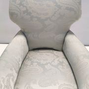 Pair of Grey Satin Lounge Chairs with Walnut Frame and Brass Feet Caps