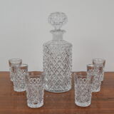 Mid-Century Set of six Glass and Carafe, Bohemia Crystal, 1950´s