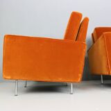 Pair of 1st edition easy chairs 25 BC by Florence Knoll in velvet, 1950s