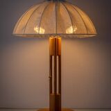 Large Scandinavian Pine Table Lamp with Fabric Shade, 1960s-1970s