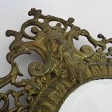 Pair of 3-light beveled mirror wall lights in Napoleon style, gilded bronze