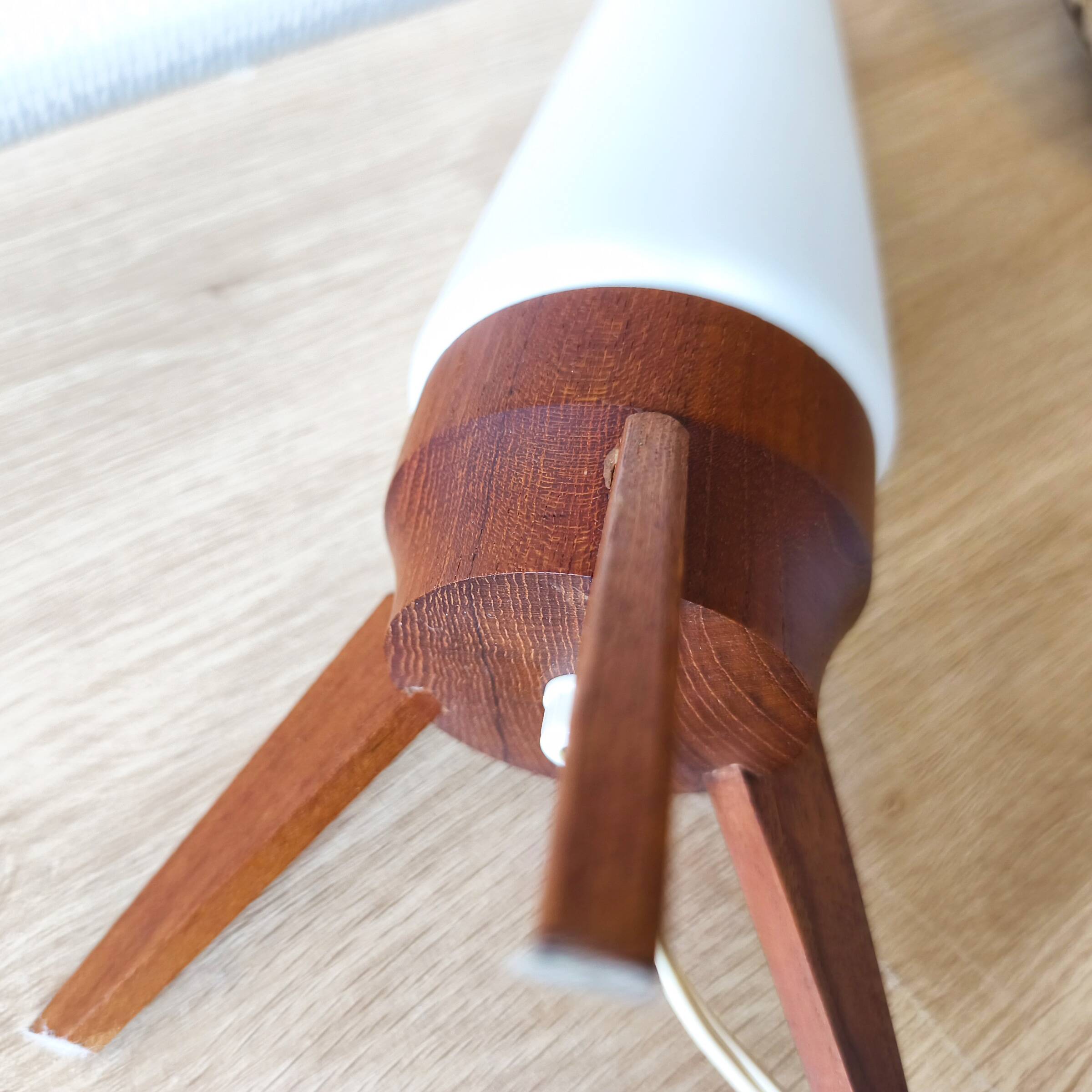 Rocket lamp, teak and opaline, 1950s
