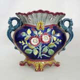 Pair of antique Art Nouveau dragon slip planters