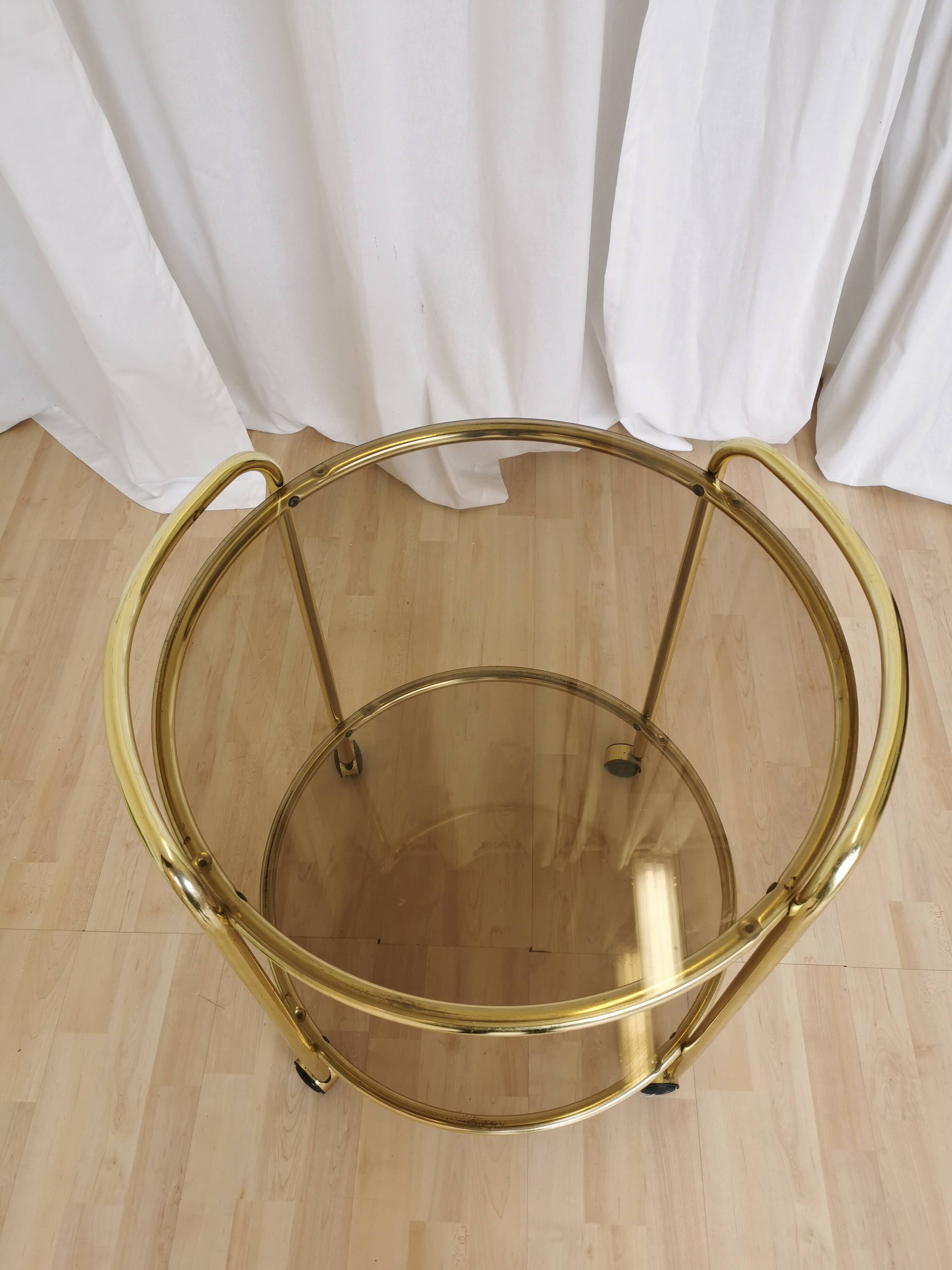 Vintage Smoked Glass Serving Trolley: 1970s Mid-Century Modern Bar Cart