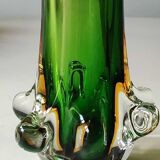 Murano/Flavio Poli vase. Blown art glass, green/amber tones. Organic floral shape. Height 28 cm