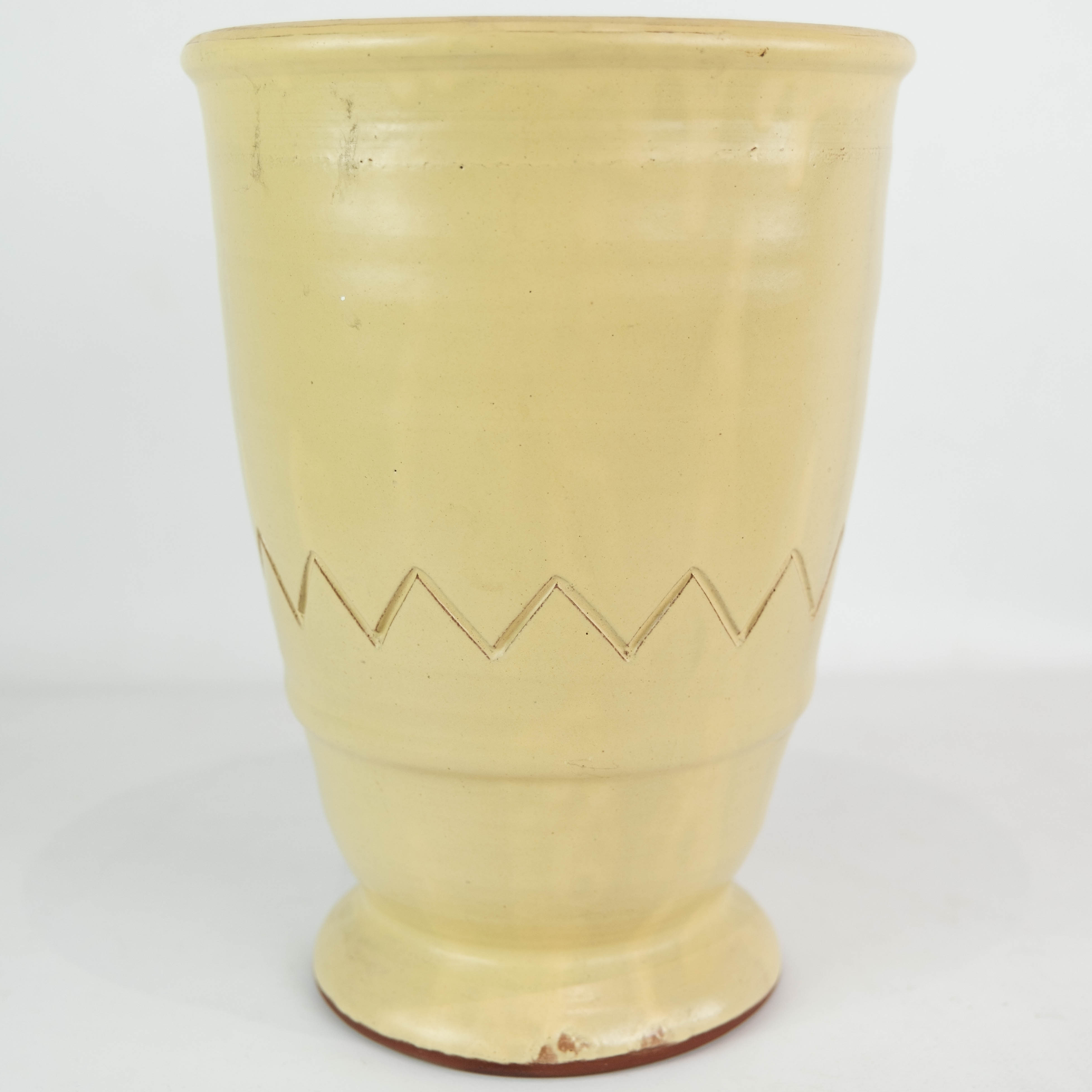 Ceramic vase with light glaze and simpel pattern of unknown Danish artist, 1960s