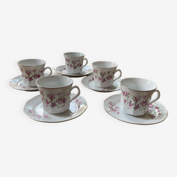 Old coffee cup service, porcelain, rose pattern