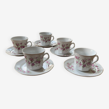 Service tasses à café ancien, en porcelaine, motif roses