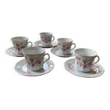 Service tasses à café ancien, en porcelaine, motif roses