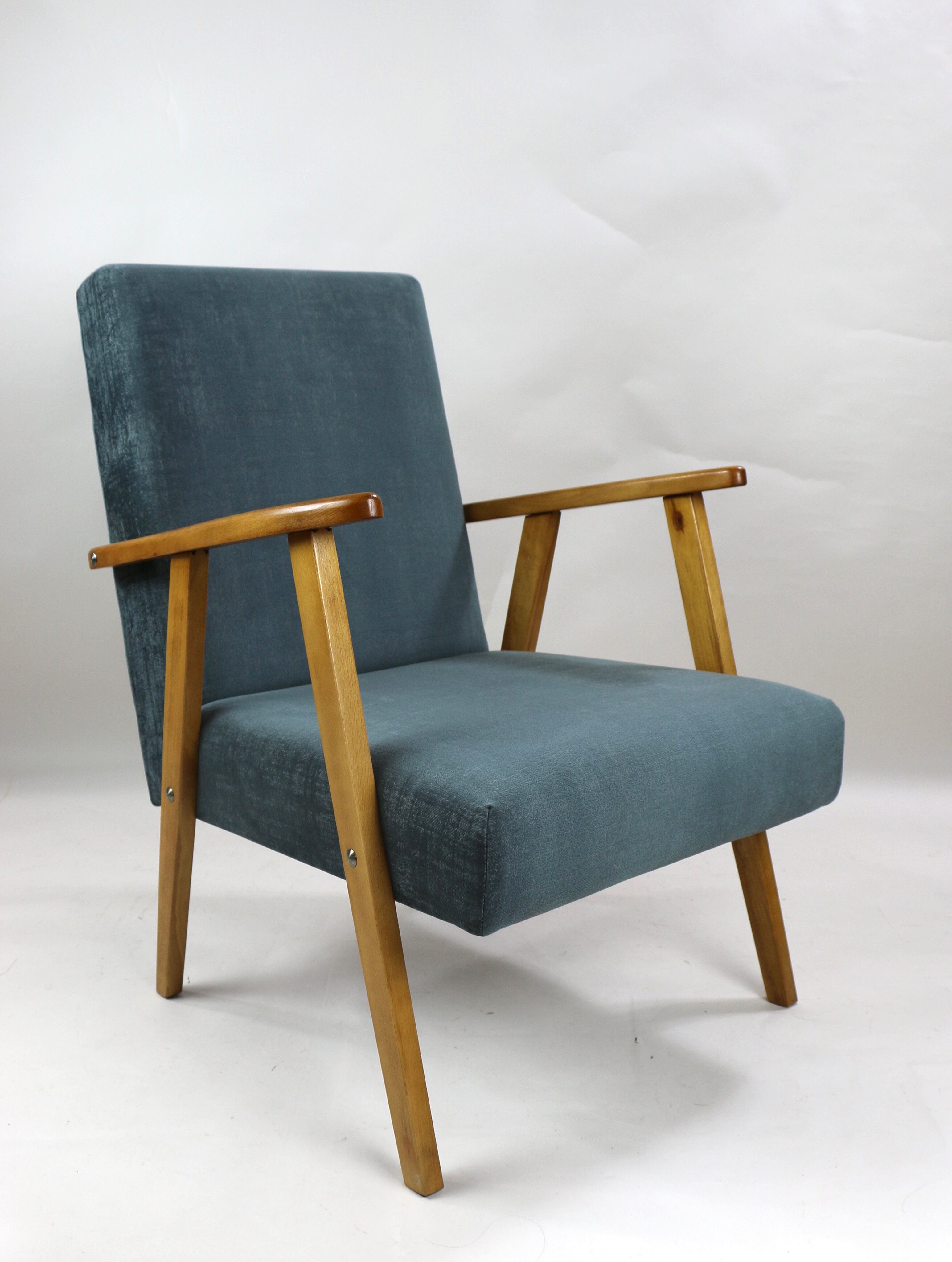 Set of 2 grey velvet armchairs, 1970s