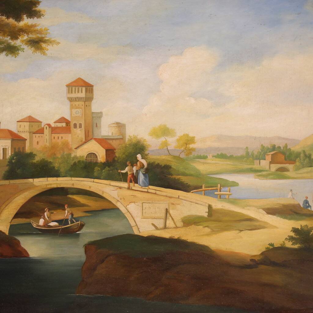 Great landscape painting with figures from the 20th century