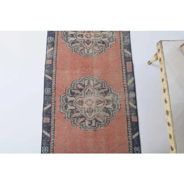 Vintage Turkish Oushak handmade cotton orange wool runner 73x273