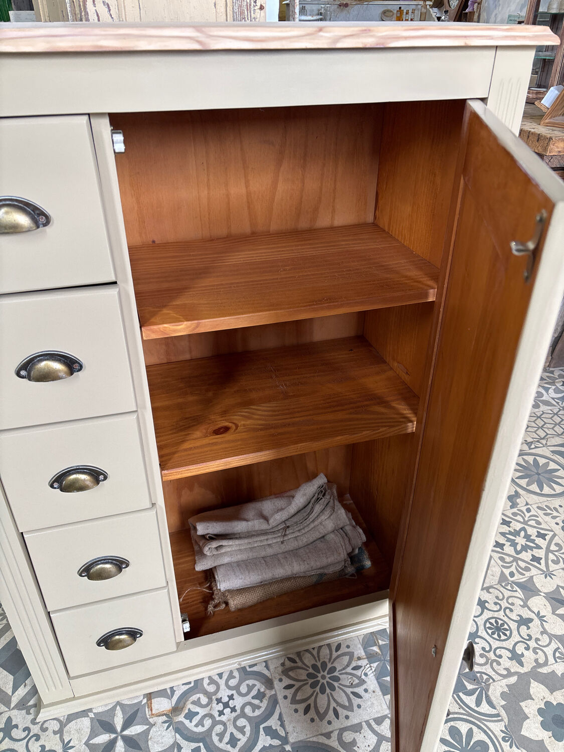 Beige sideboard with 5 drawers