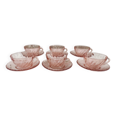 Set of 6 twisted rosaline cups and saucers Arcoroc France