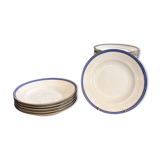 Lot 6 Deep Plates Limoges Porcelain Blue Gold Betoule & Legrand France