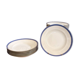 Lot 6 Deep Plates Limoges Porcelain Blue Gold Betoule & Legrand France