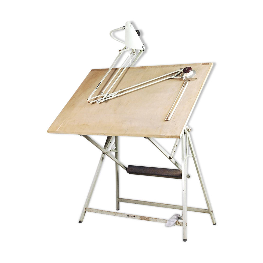 Dutch industrial drawing table with lamp and drafting machine by ...