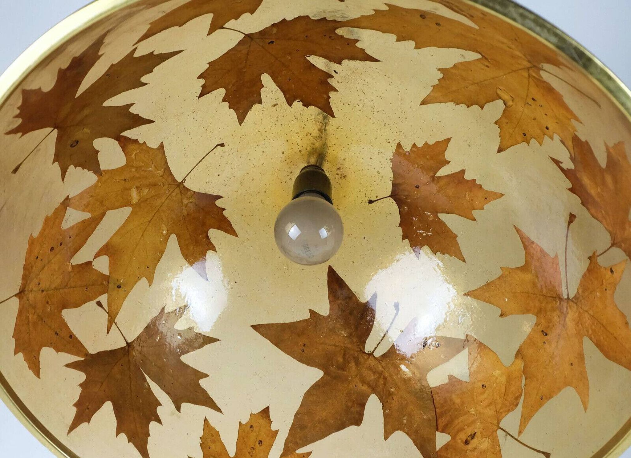 rare vintage PENDANT LAMP resin with maple leaves 1970s hanging lamp