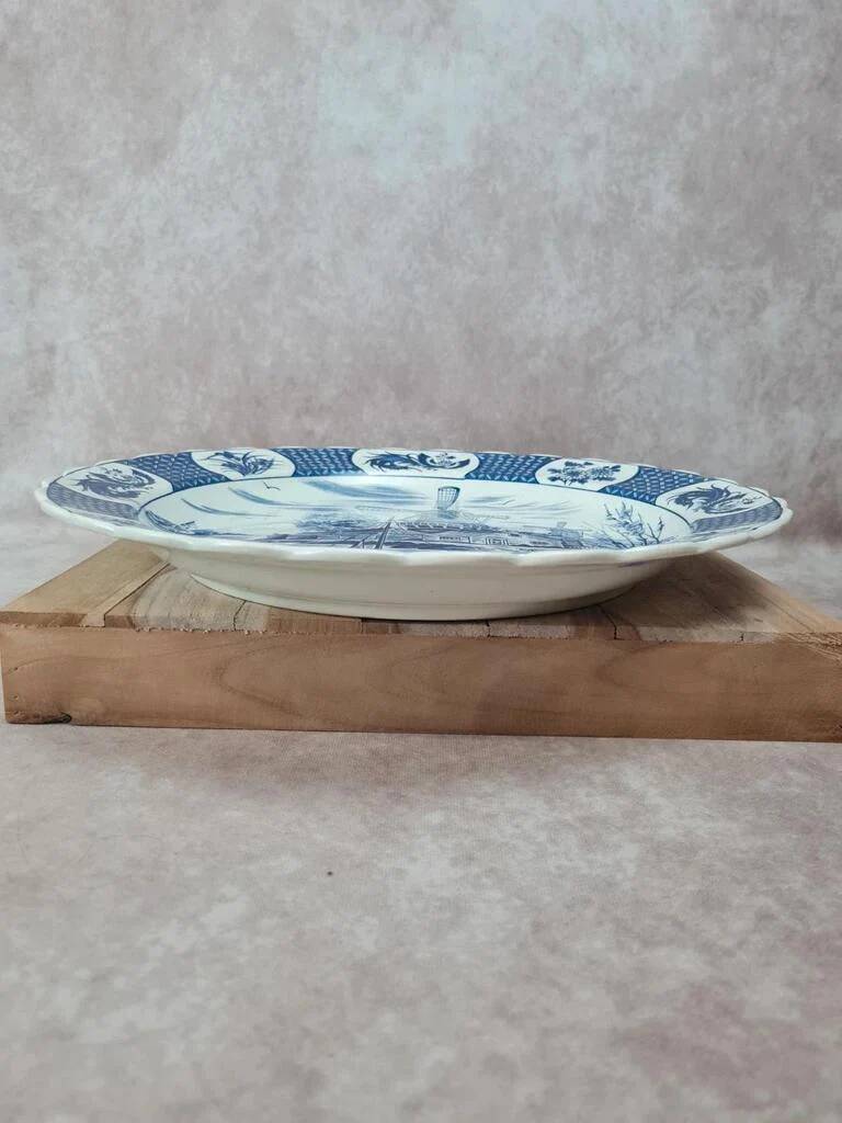 Large decorative wall plate blue and white windmills Delft style 41 cm