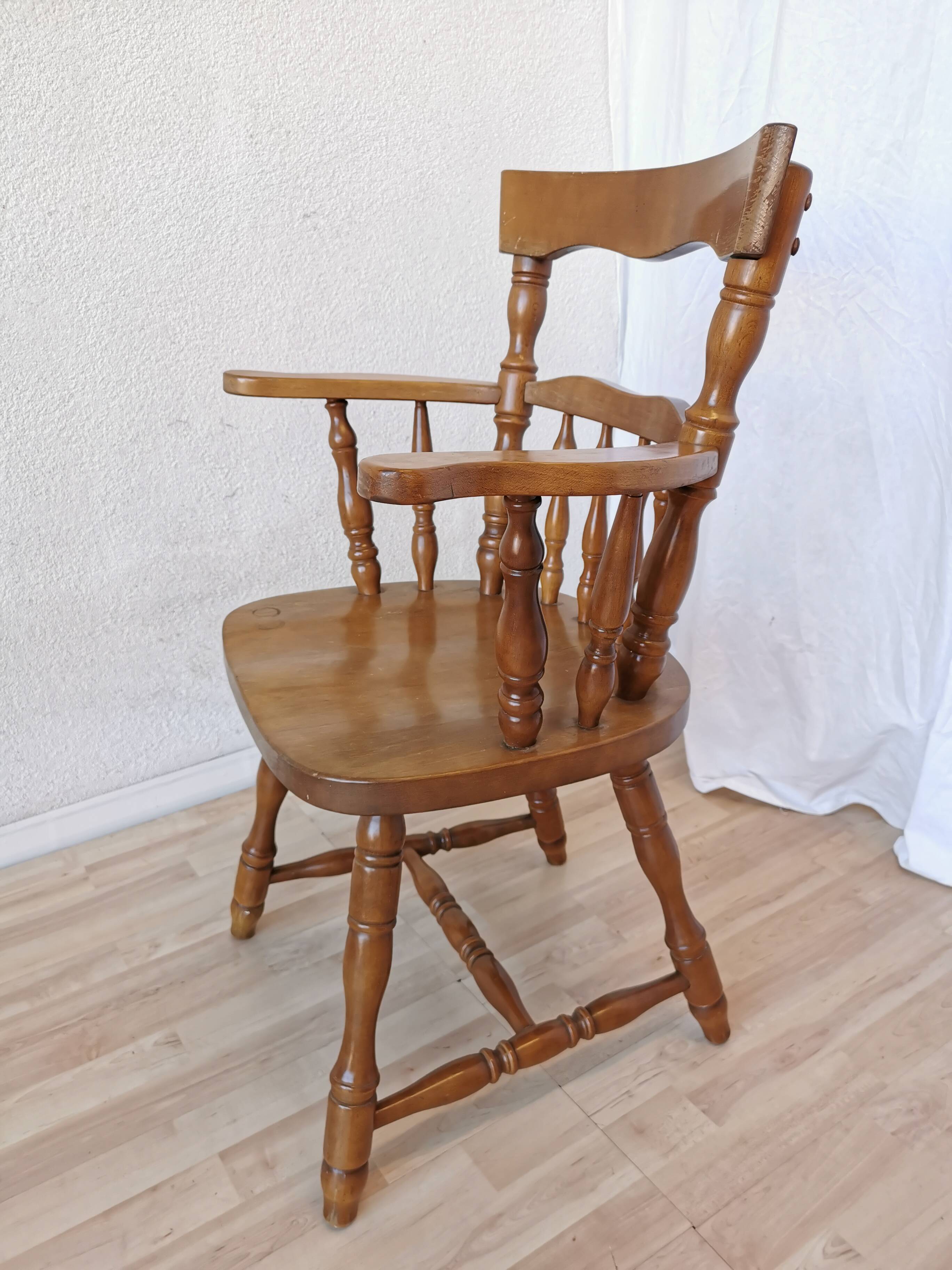 Vintage Beech Wood Windsor Dining Chair - 1970s Captains Armchair