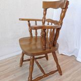 Vintage Beech Wood Windsor Dining Chair - 1970s Captains Armchair