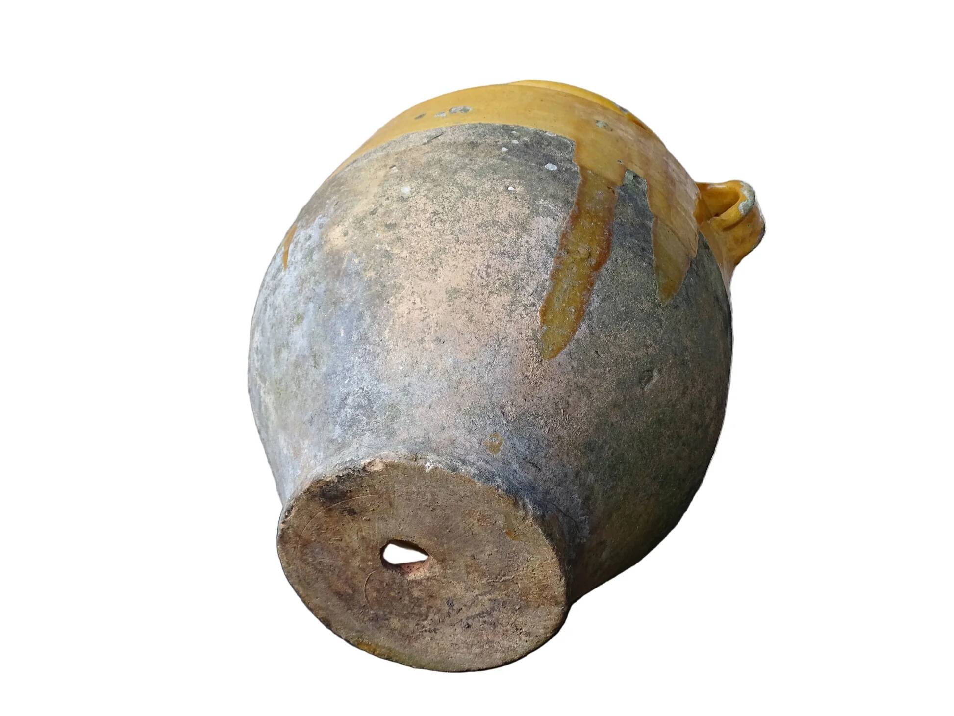 Grand pot à confit ancien français à glaçure jaune