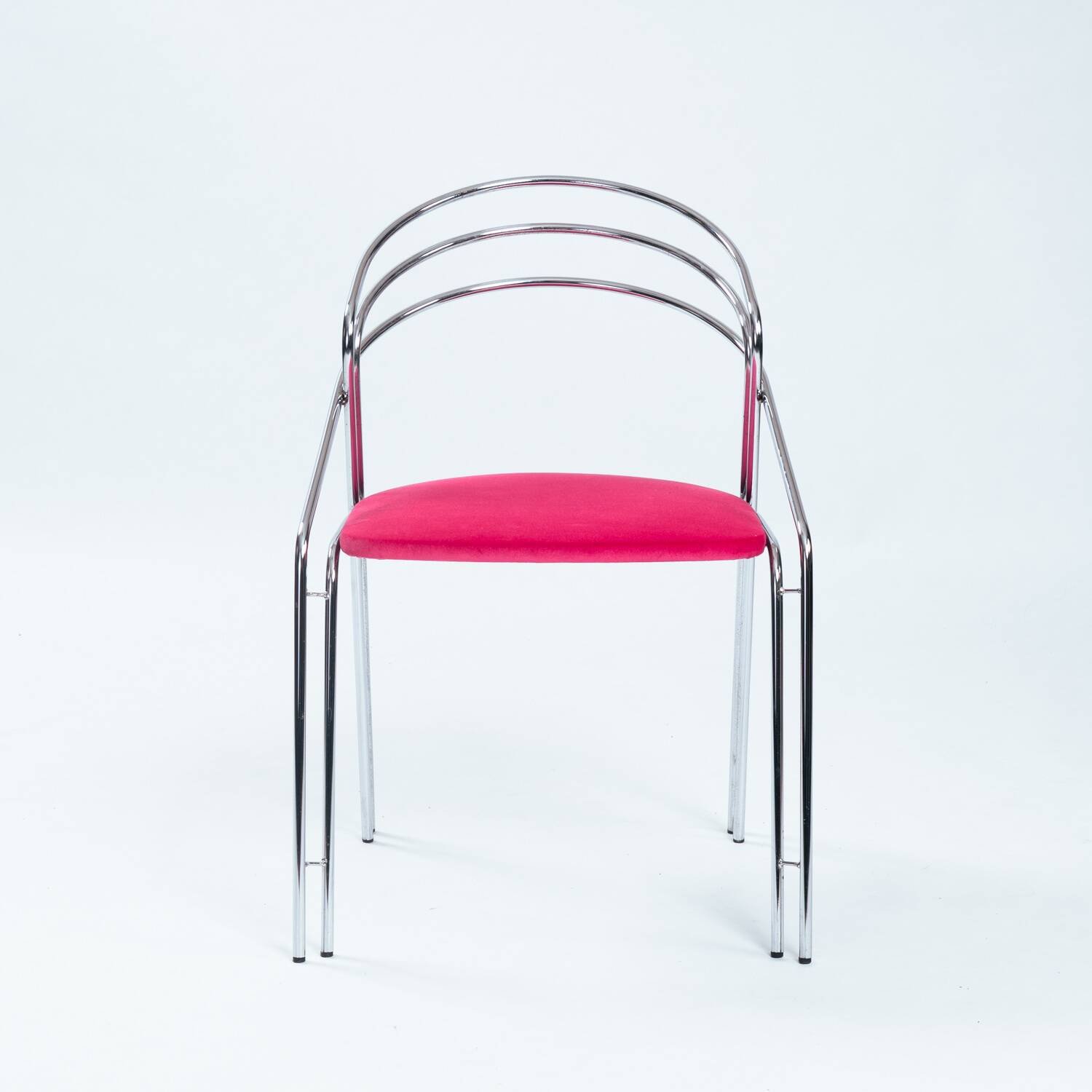 Ensemble de salle à manger vintage chromé avec velours rose, Italie, années 1970