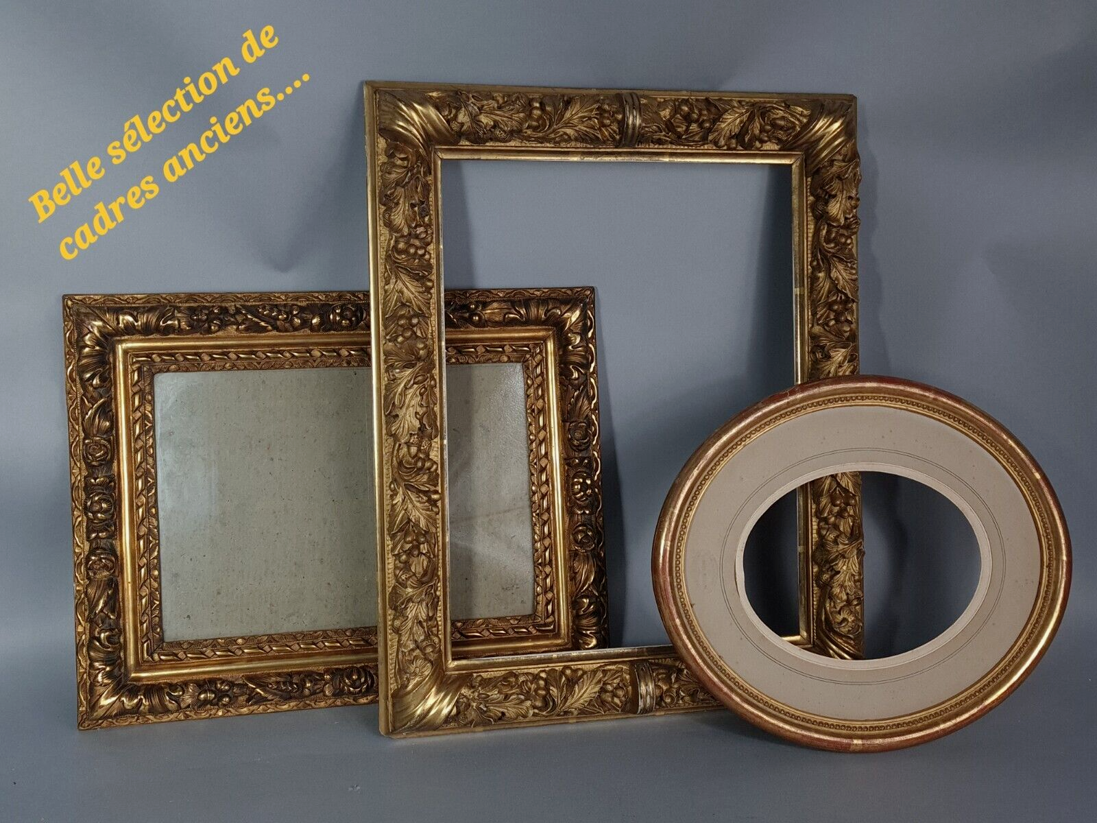 Old oval frame and glass foliage 40x30 cm wood stucco gilding gold leaf SB