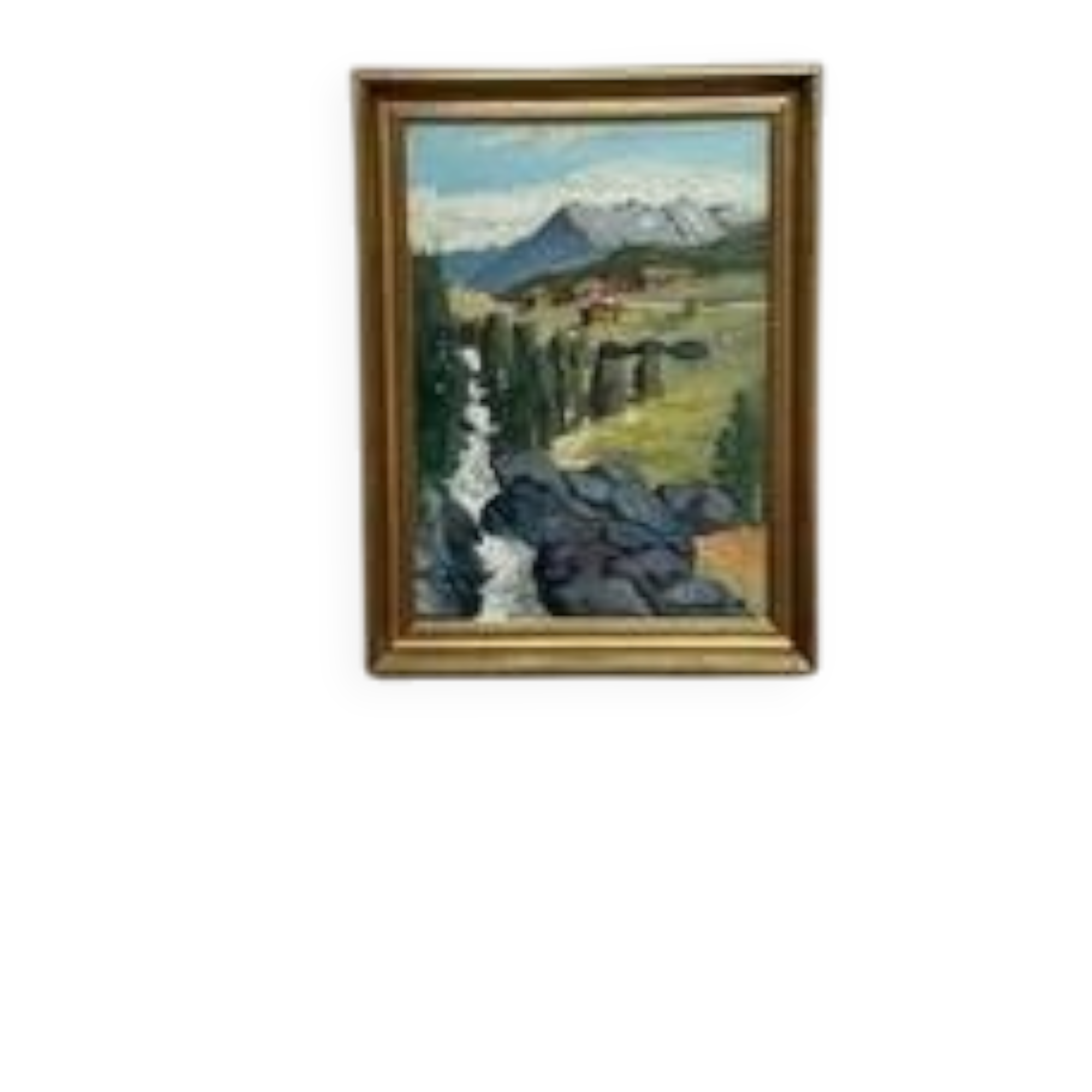 Oil on Canvas “Huts in the Mountains” by Weidofolk, Vintage & Framed