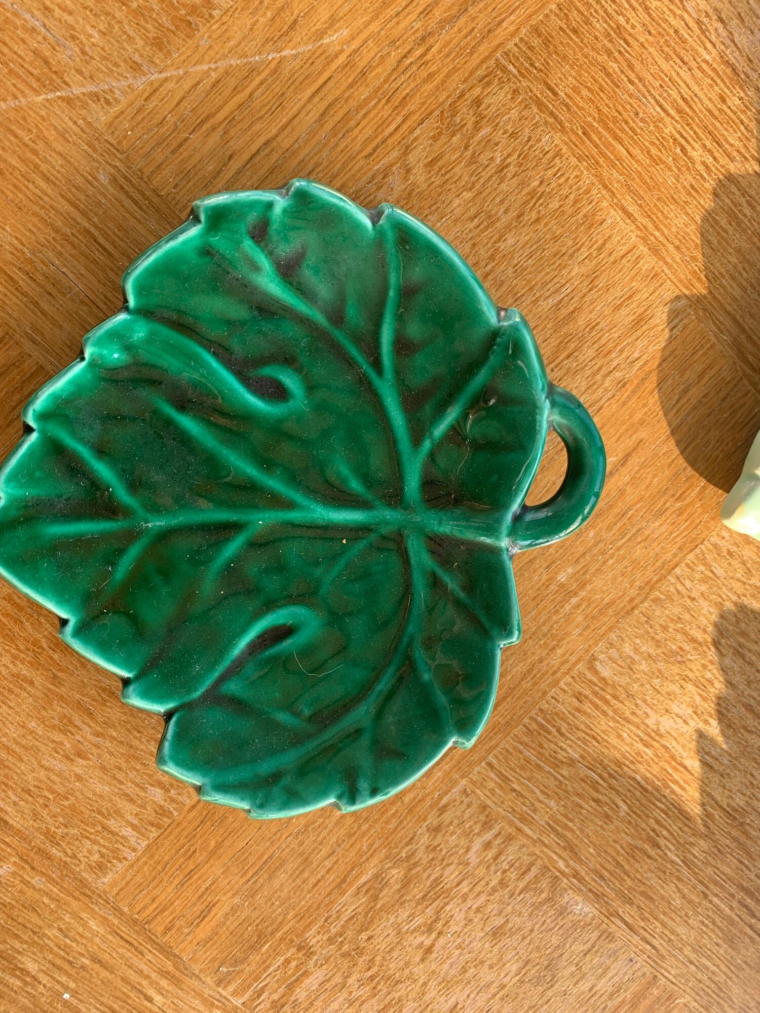 Set of 4 dishes empty pocket enamelled ceramic green lunetta vallauris leaf shape vallauris
