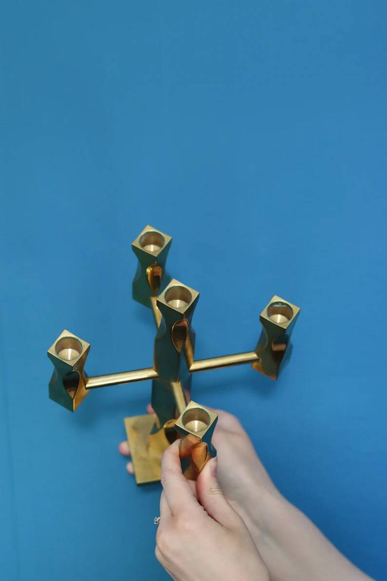 Five-Arm Brass Candelabrum by Lars Åkesson for Vallonmässing, Sweden