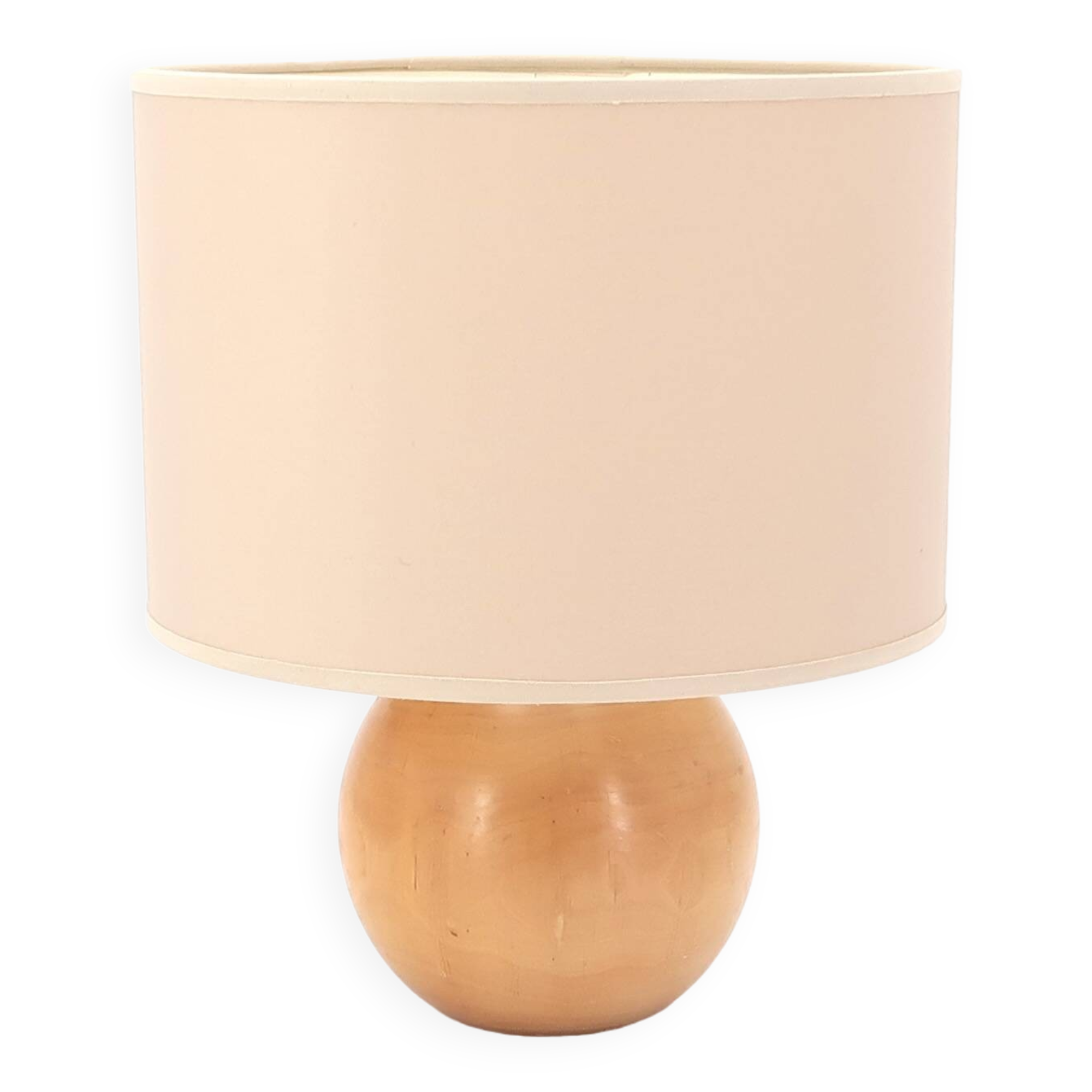Wooden ball lamp, beige lampshade, 1970s