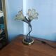 Double flower lamp Art Nouveau – Intertwined brass stems & art glass type