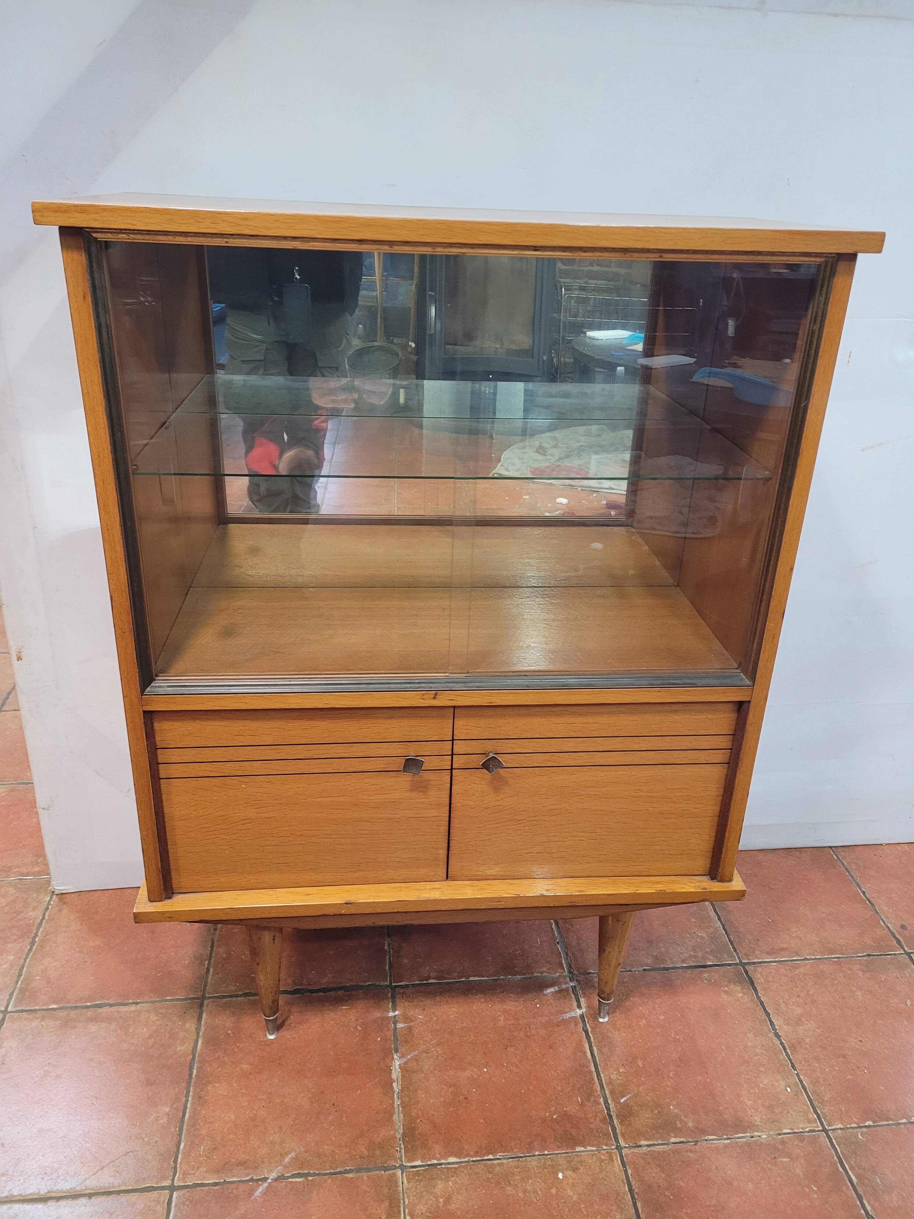 Vintage oak display cabinet from the 60s