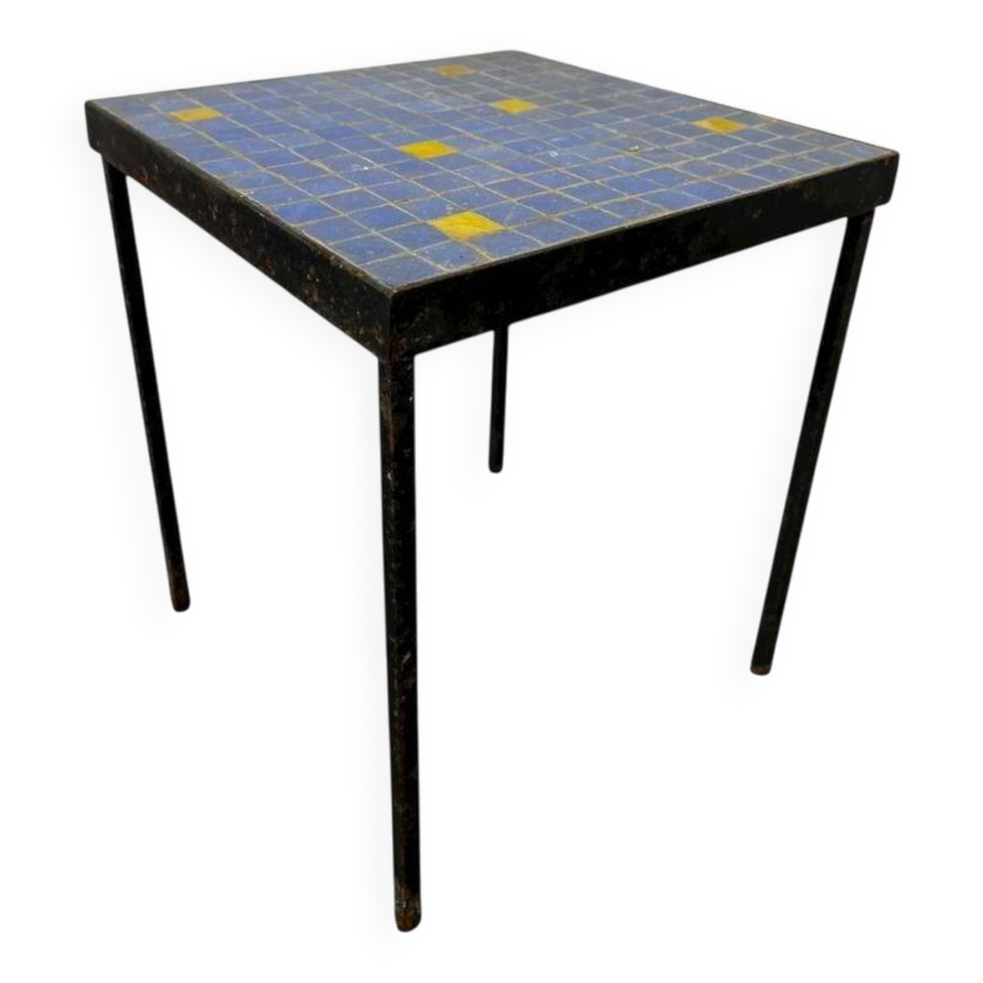 Table d'appoint vintage en mosaïque bleue / table à plantes