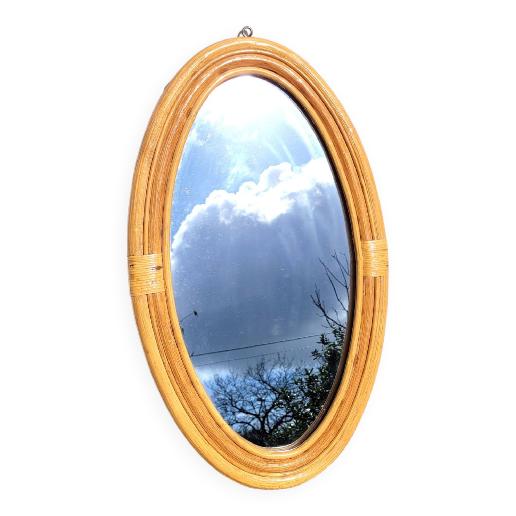Oval rattan portrait mirror