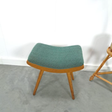 Vintage footrest stool with blue-green cushion