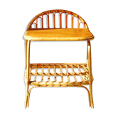 Wooden bedside table, bamboo and rattan vintage