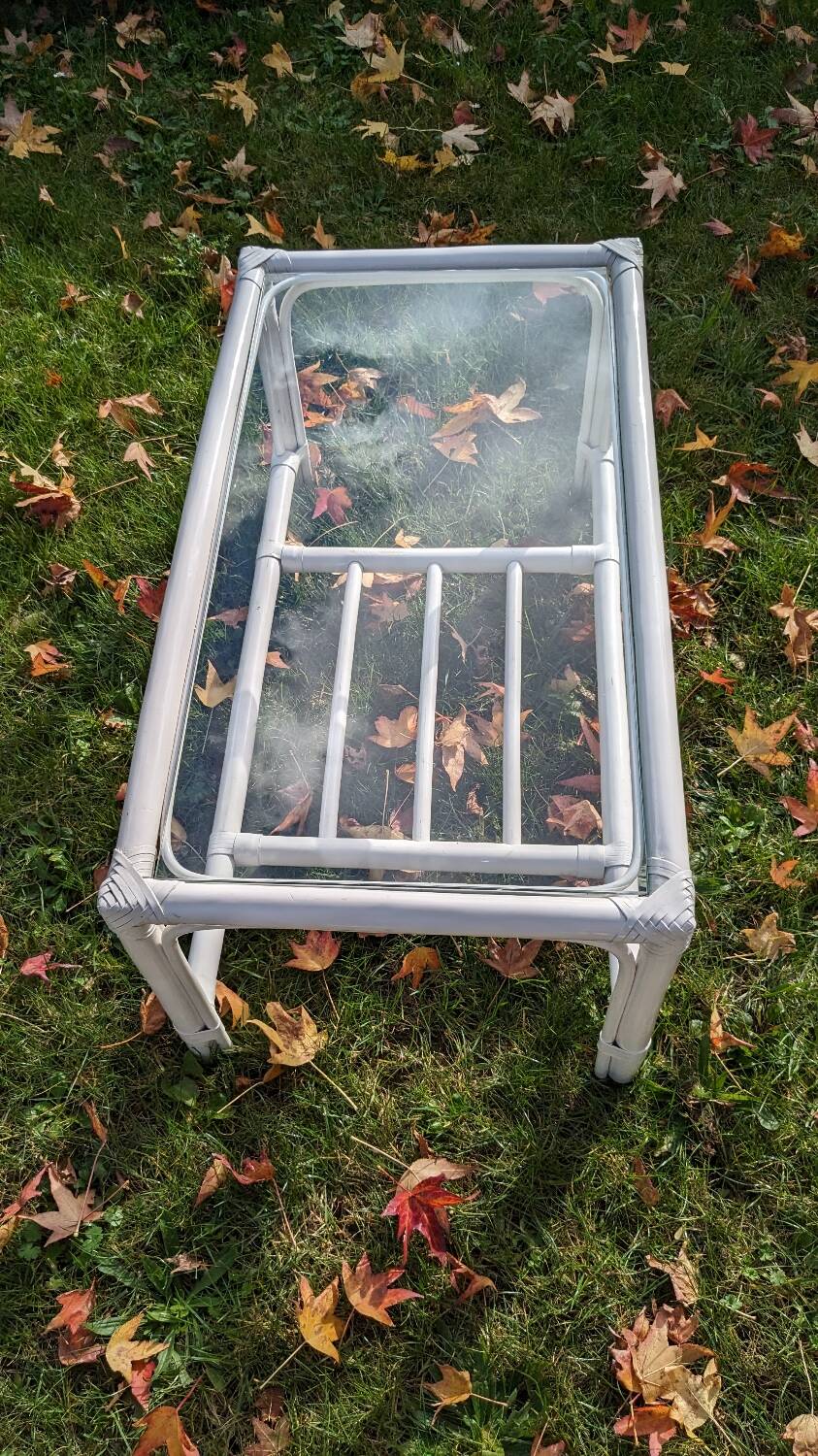 Vintage rattan and glass coffee table